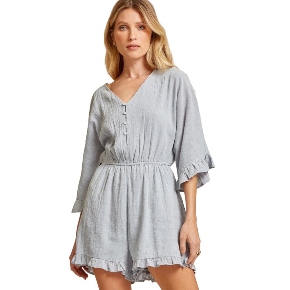 Andree by Unit Full Size Run Ruffled Button Down Romper